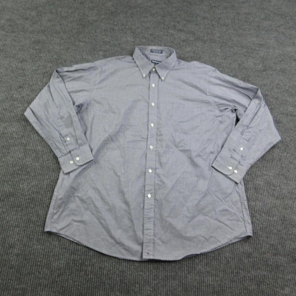 Hathaway Dress Shirt Mens 17.5 34/35 Blue Houndstooth Classic Button-Down